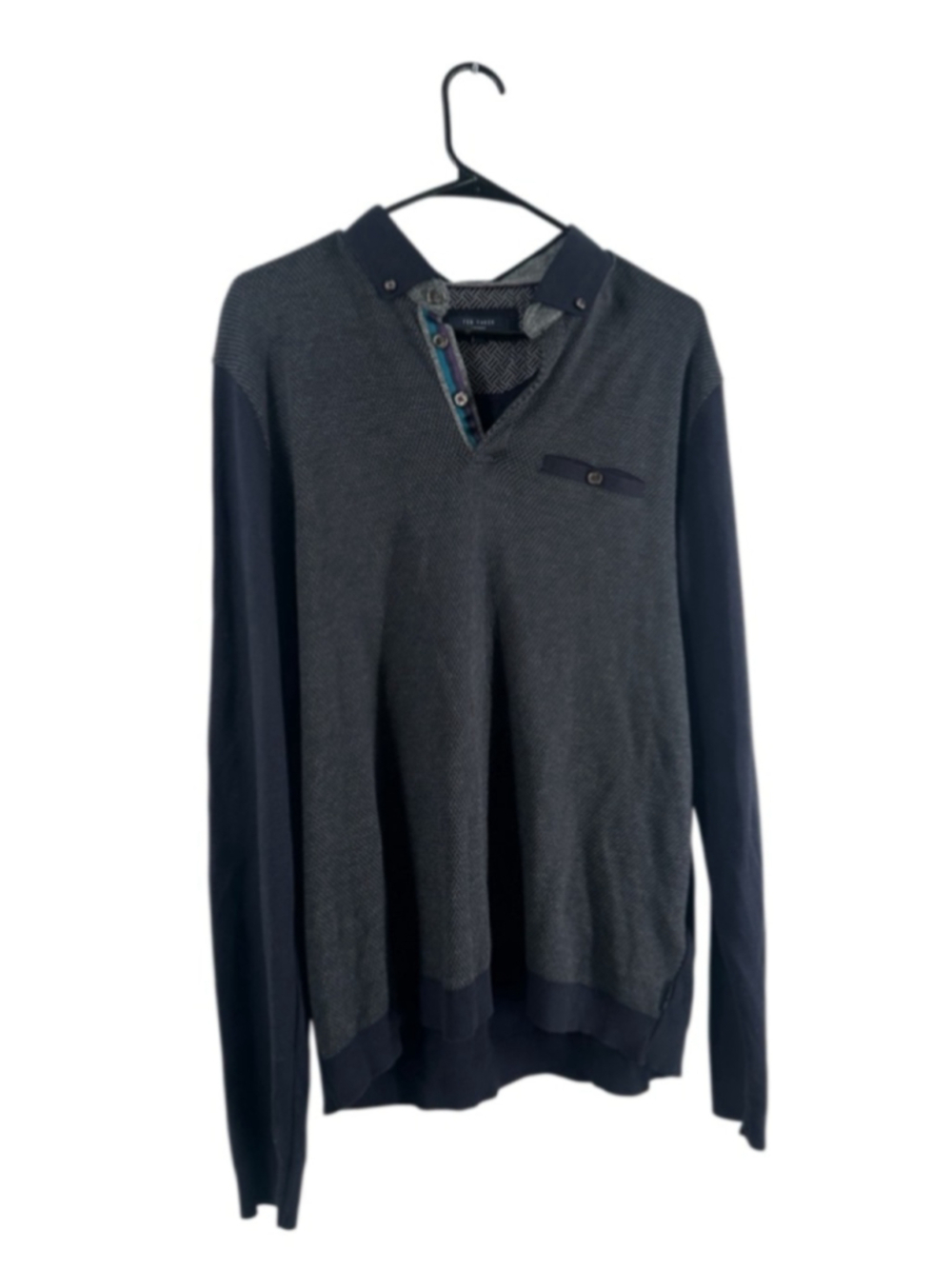 Ted Baker long-sleeved textured knit polo shirt classics luxury career sz XL